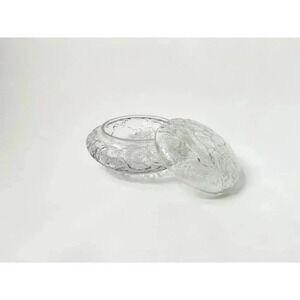 Italian Made Rose Bud Designed Glass Vanity Puff Box Jar